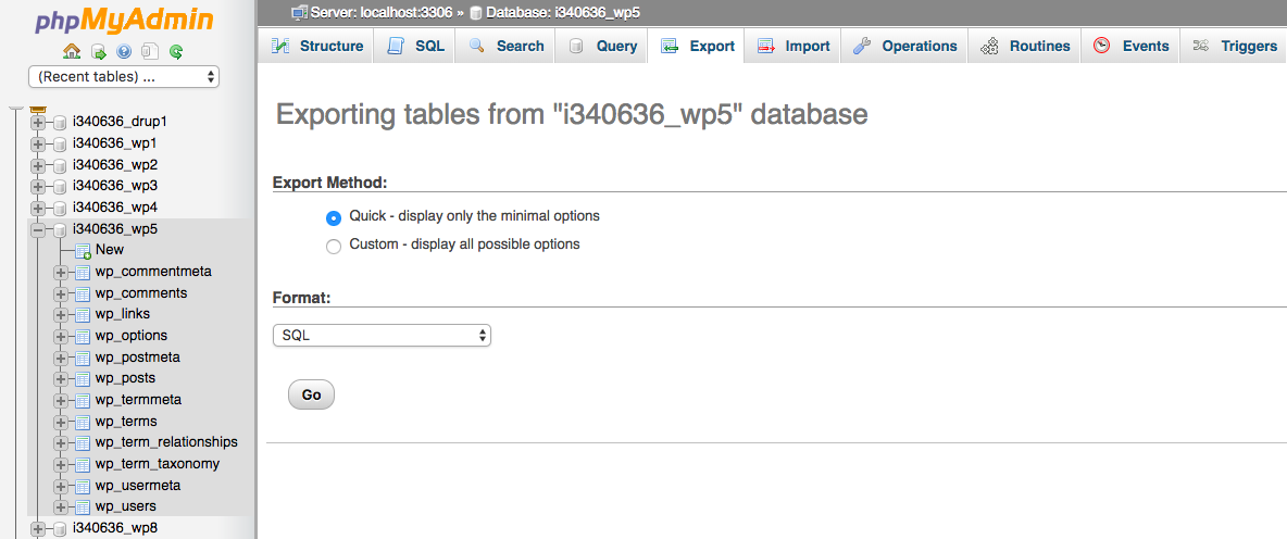 Exporting your database with phpMyAdmin