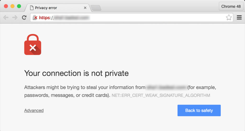 The user privacy warning for non-SSL secured sites.
